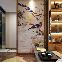 Interior-wall-decor-parquet-art-mosaic-Bisazza-style-spring-nature-birds-floral-puzzle-unique-home-hotel